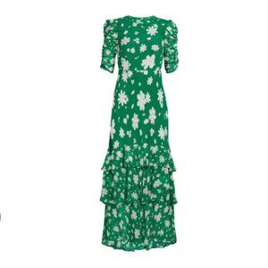 RIXO LONDON Rixo Green Daisy Dream Evelyn Viscose Long Dress